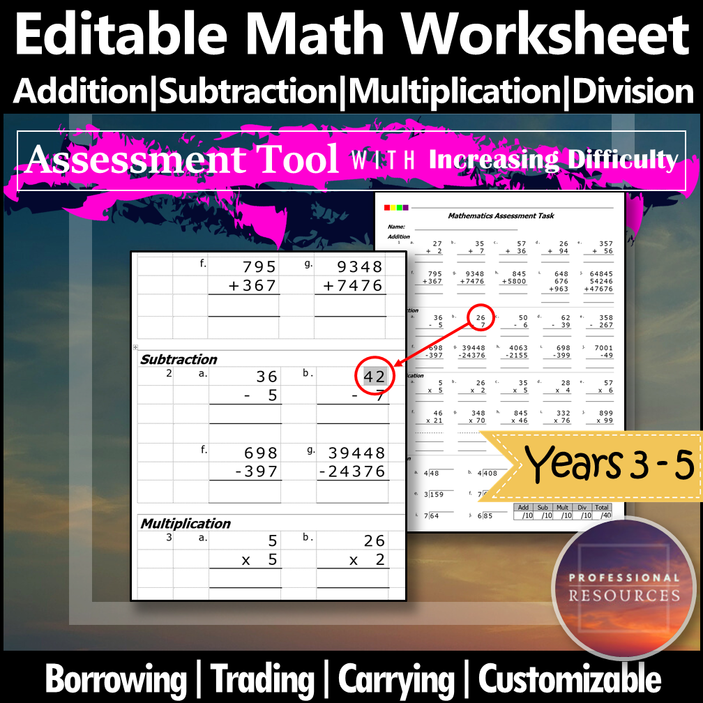 Editable Math Worksheet - Teaching Resources Pro